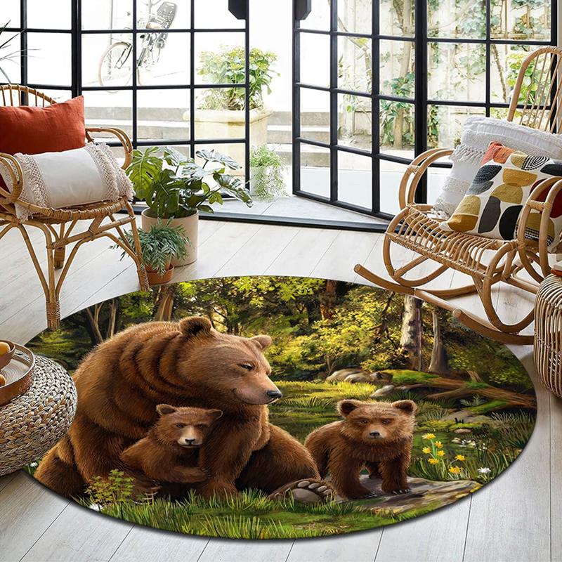 1Pc Bear Circular Print Rug - Home Decoration Carpet For Living Room Bedroom Flooring Computer Chair Area Rug