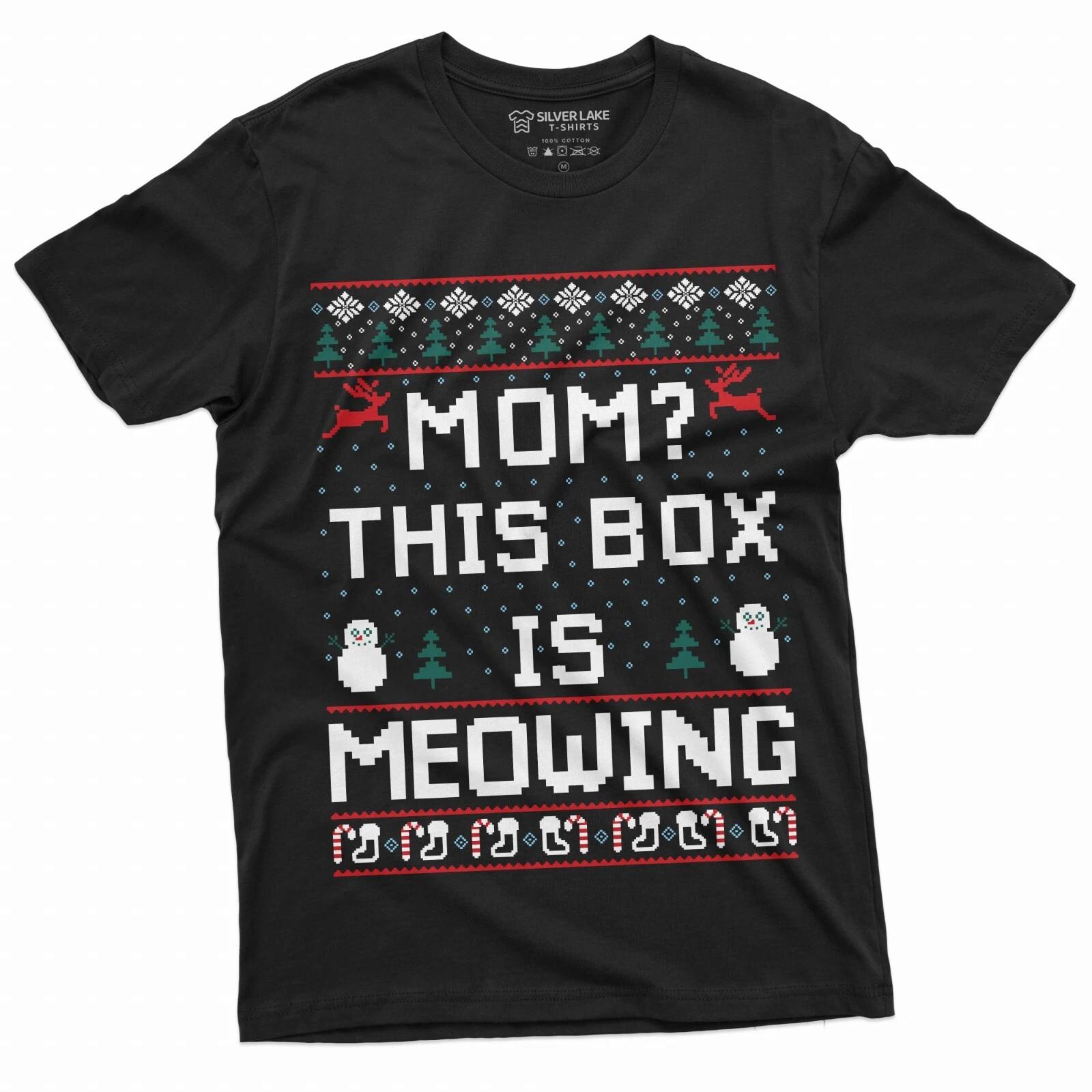 Christmas Funny Tee Shirt Ugly Sweater style This box is meowing Tee Shirt Gift 2XL