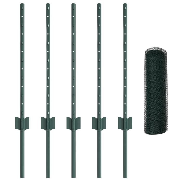 Poteaux de Clôture vidaXL 11 pcs U-Channel Vert 100 cm Acier 3336673