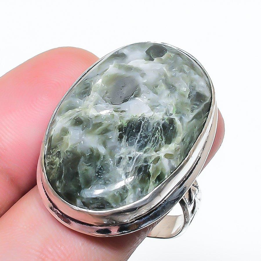 Natural Seraphinite Gemstone 925 Sterling Silver Jewelry Ring Size 8 AR-17083