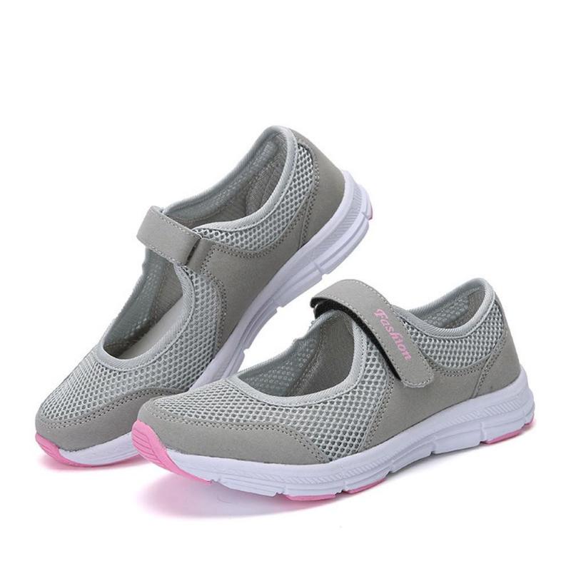 Women Mesh Solid Color Running Sports Shoes Ladies Round Toe Flat Heel Anti Slip Sandals