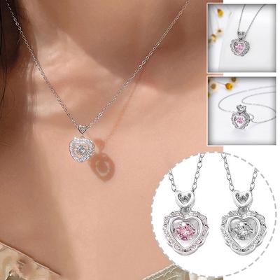 Fashion Women Necklace Love Heart Shape Pendant Crystal Gifts Jewelry Necklace Hollow Birthday O6A5