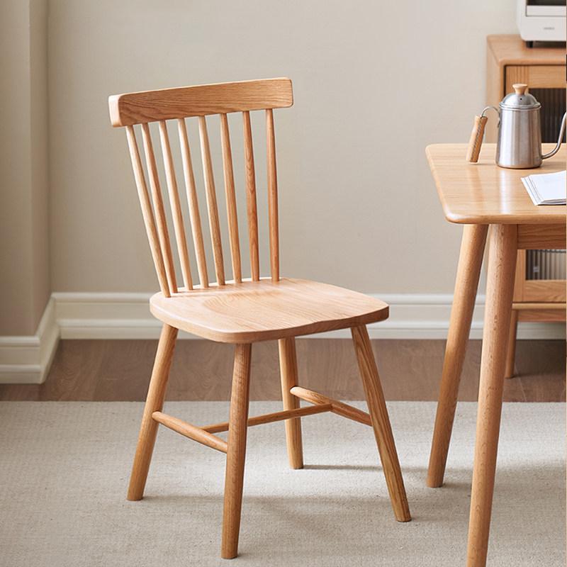 Japanese Solid Wood Dining Chair, Curved Backrest Wide Thick Arc Seat, Natural MCM Comfort Style for Kitchen Dining Room