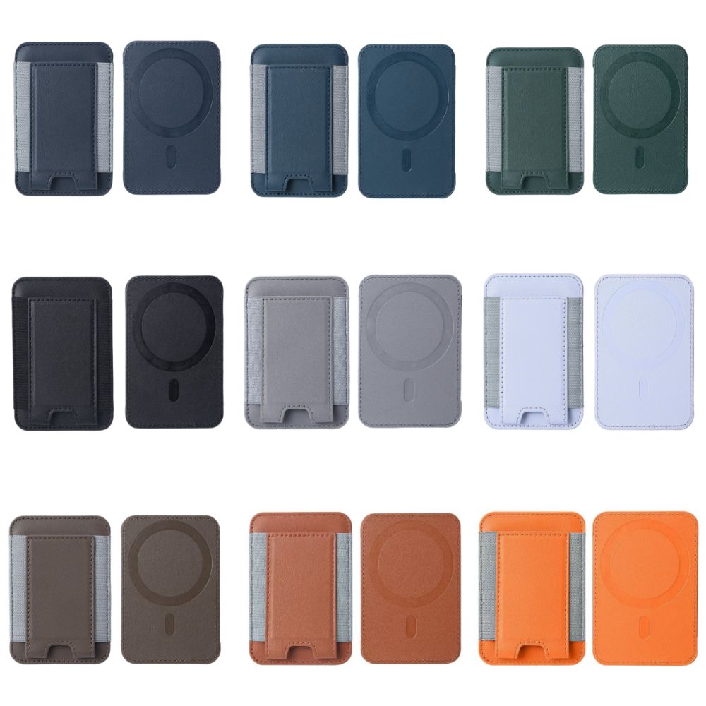 Magnetic Card Holder Solid Color Convenient Cell Phone Cardholder PU Leather Phone Back Card Bag for Iphone 13 14 15 16 17 Pro