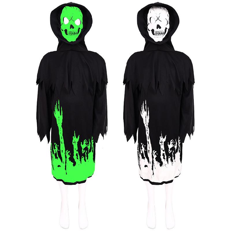 Luminous Halloween Skull Skeleton Child Cosplay Costume Jumpsuits Cloak Party