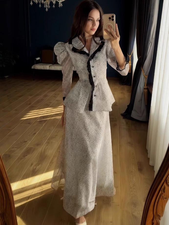 2025 Autumn Chic Long Sleeve High Waist Slimming Two-Piece Shirt Set