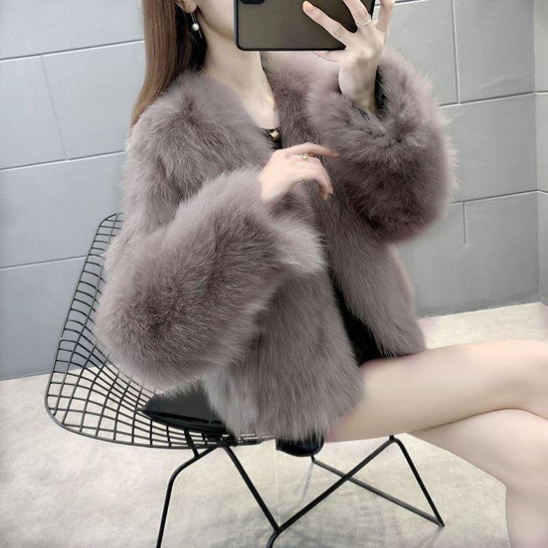New imitation fox hair light luxury winter collar fur coat women's fashion short long-sleeved padded cotton