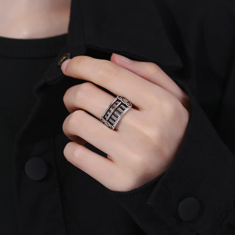 Retro National Wind Craftsmanship Abacus Ring Men 'S Copper Coin Creative Handyle
