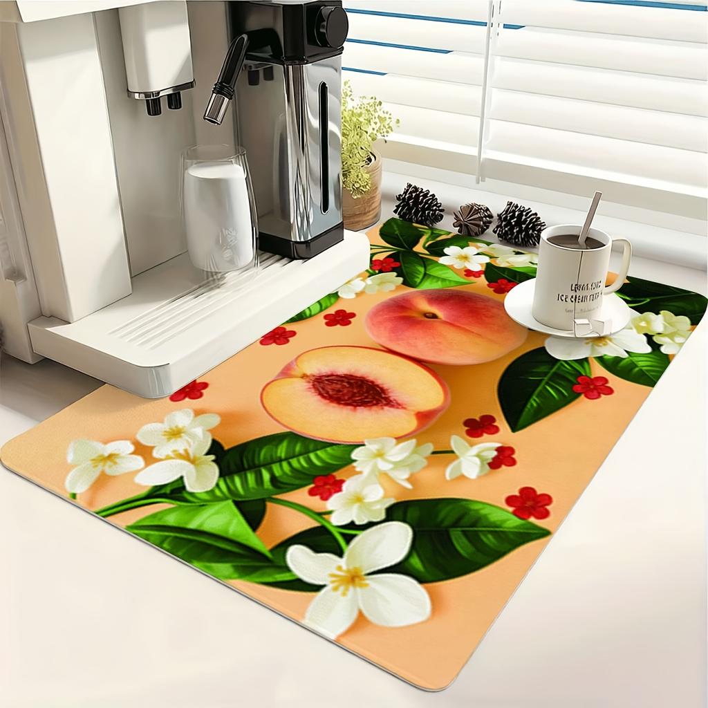 1Pcs Rubber Drying Mat With Absorbent Print For Coffee Shop Restaurant Kitchen Carpet Tableware Durable Diatom Mud Table Mat Pet Mat Coffeeware