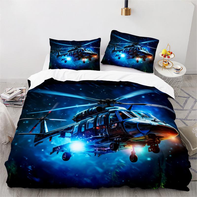 Helicopter Series 3D Digital Printing Three-Piece Bedding Kit Bed Sheet Quilt Cover