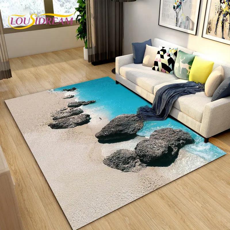 3D Ocean Seawater Beach Water Scenery Area Rug,Carpet Rug for Living Room Bedroom Sofa Doormat Decoration,Kid Non-slip Floor Mat