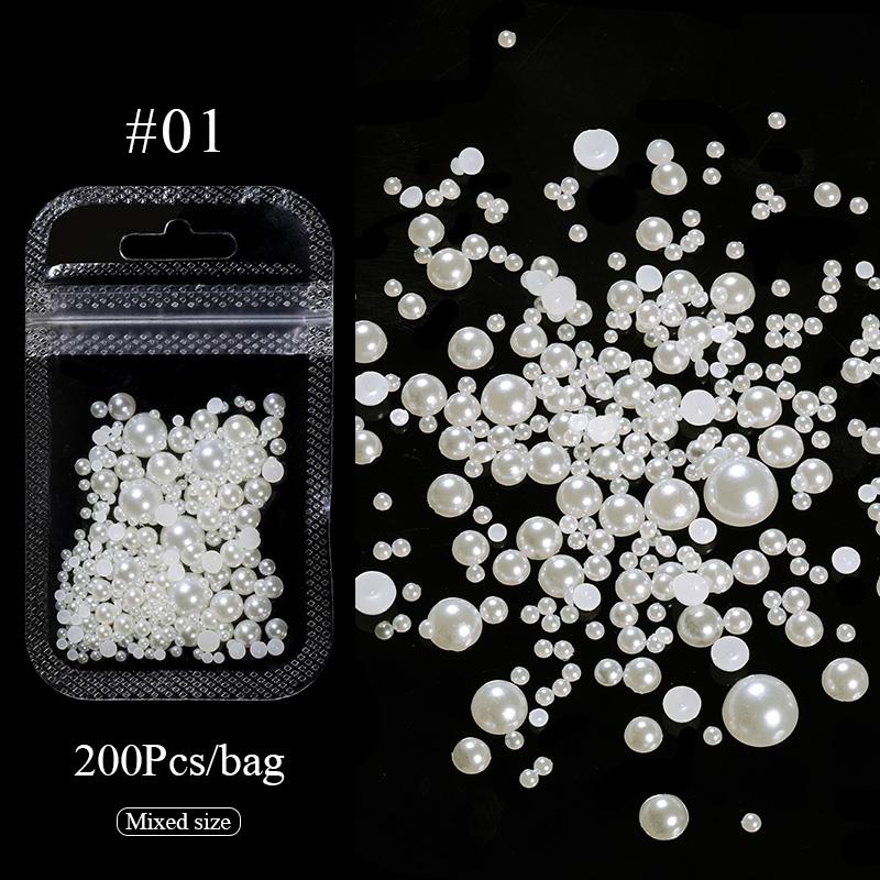 1 Bag Shimmering Crystal Nail Arts Rhinestones White Pearls Half Round Mixed Size Beige Flatback Pearls DIY Manicure Accessories