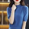 Women's Spring Autumn Half-sleeved Knitted Short-sleeved Thin Blouse Women's T-shirt Round Neck Mid-sleeved Loose Blouse