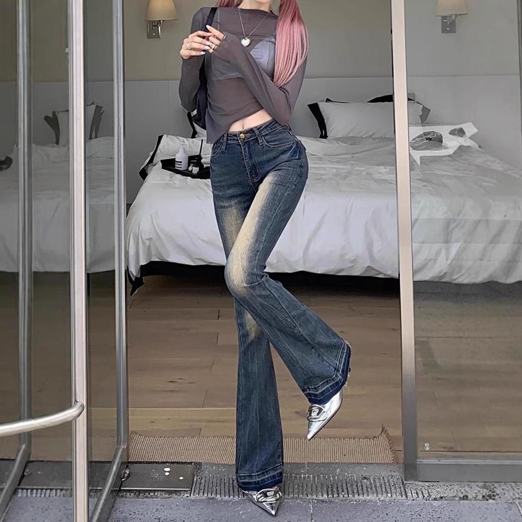 Retro Spicy Girl High-Waisted Micro-Flare Jeans - Women's Slimming Wide-Leg Pants for Spring & Autumn