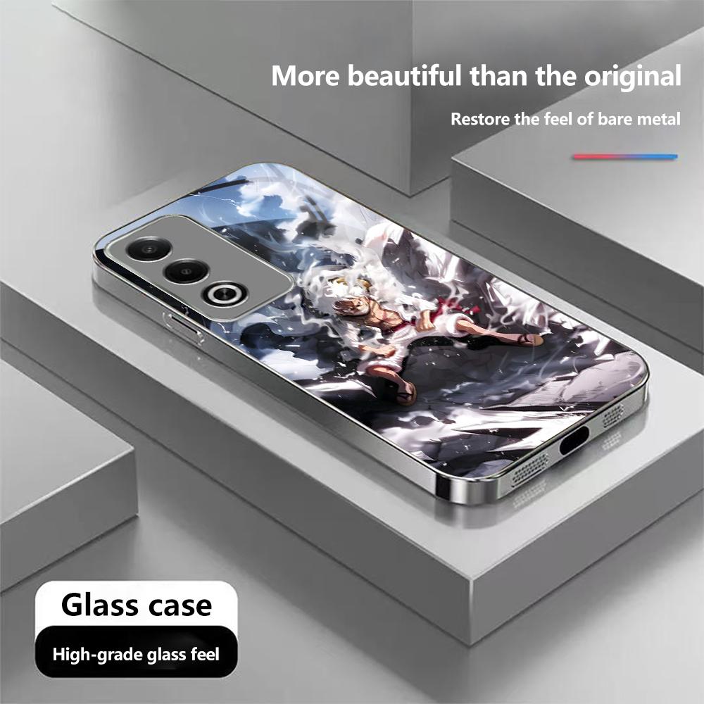 

Чехол для телефона N194 в новом стиле аниме One Piece Gear 5 для iPhone 16 15 Pro Max Samsung S24 S23 A54 A35 Redmi Note 13 Pro с позолоченной рамкой и закаленным стеклом Xiaomi 12/12X/12S