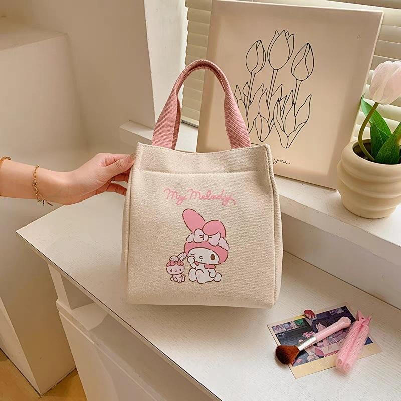 2025 New Cute Canvas Small Cloth Bag Office Worker Women Handbag Go Out Handbag Lunch Box Bag Cosmetic Bag