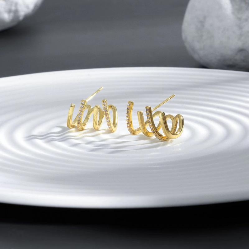 18K Gold-Plated Zircon Claw Stud Earrings with S925 Sterling Silver Needle