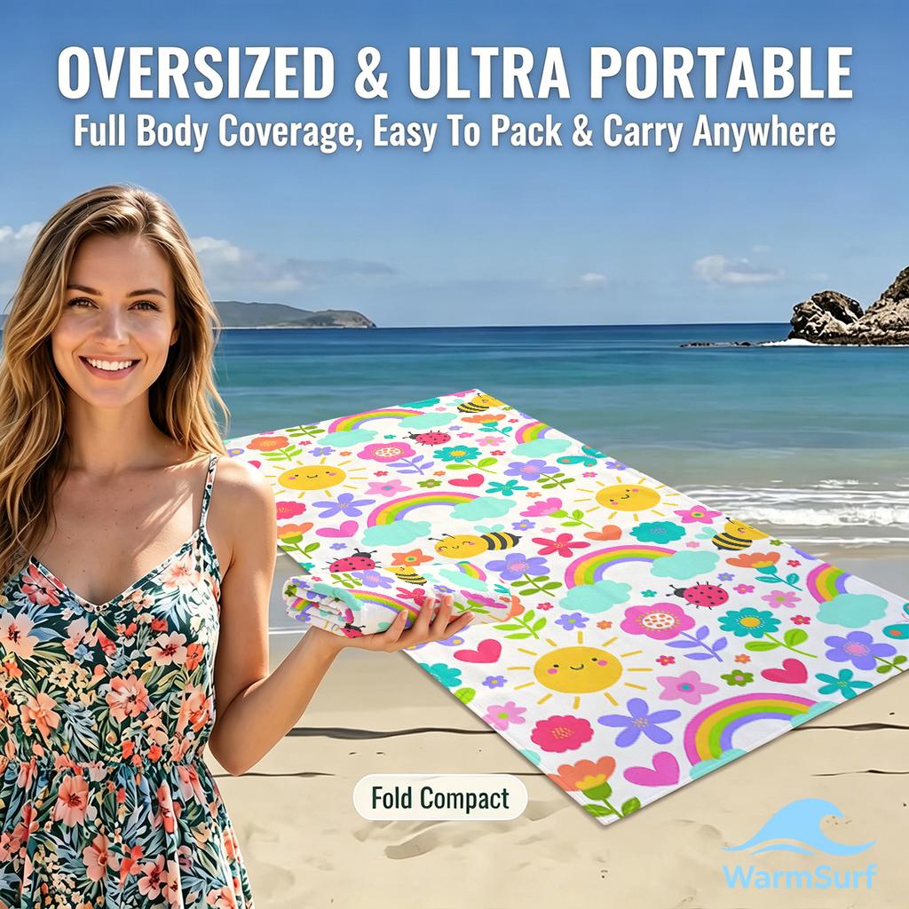 Cute Garden Print Beach Towel Sand Free Quick Dry Absorbent Thin Compact Towels for Swimming Pool Camping Beach Accessories