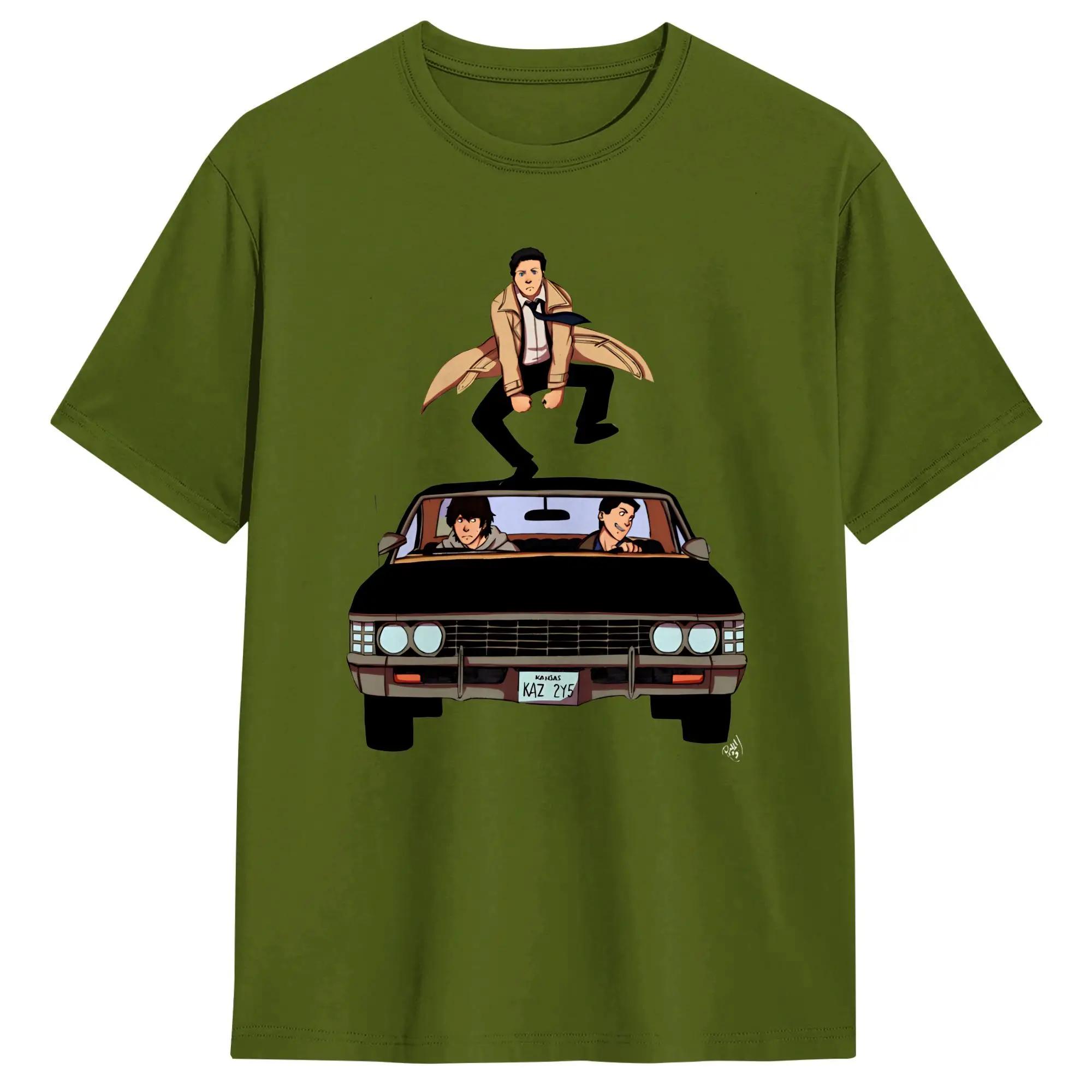 Men s T-Shirts Impala Supernatural Vintage 100% Cotton Tee Shirt Short Sleeve  T Shirts O Neck Tops Graphic Printed XXXL армия зеленый