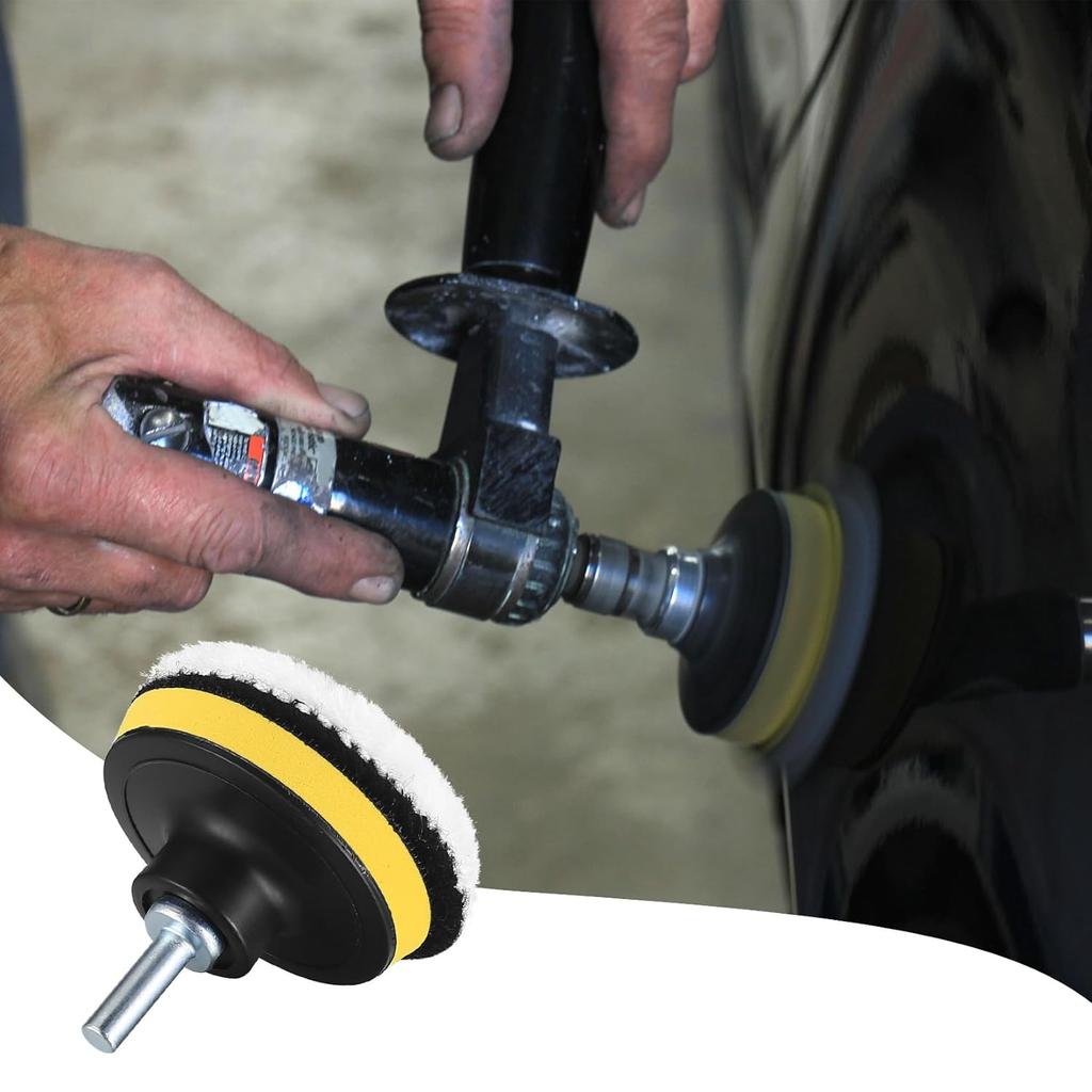 10 Pcs Wool Polishing Buffing Pads, 3 Inch Car Polishing Buffing Wheel With Hook And Loop Back For Drill Buffer Attachment, Car Buffer Polisher Kit
