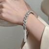 S925 Silver Cable Stitch Bracelet for Women 2025 New Arrival Special-Interest Design Mild Luxury Retro Ethnic Style Woven Tassel Carrying Strap