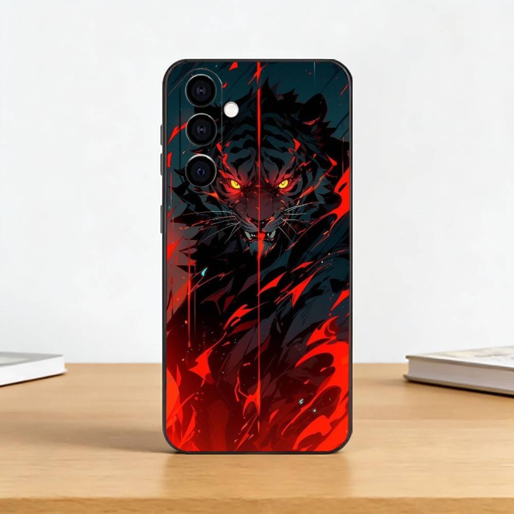 Cartoon Ferocious Tiger Phone Case For Samsung Galaxy A73,A72,A71,A70,A53,A52,A51,Soft Silicone Black Cover