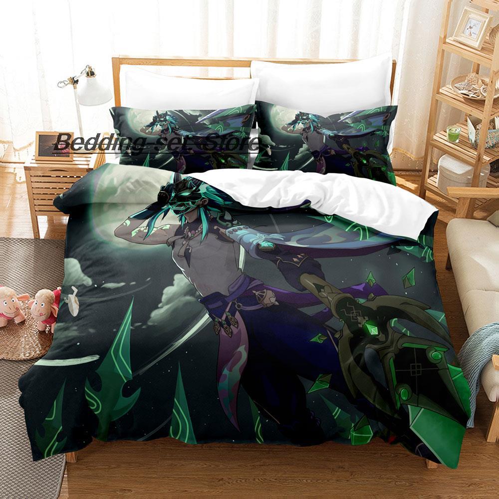 Game Genshin Impact Xiao Genshin Impact Bedding Set Single Twin Full Queen King Size Bed Set Aldult Kid Bedroom Duvetcover Sets