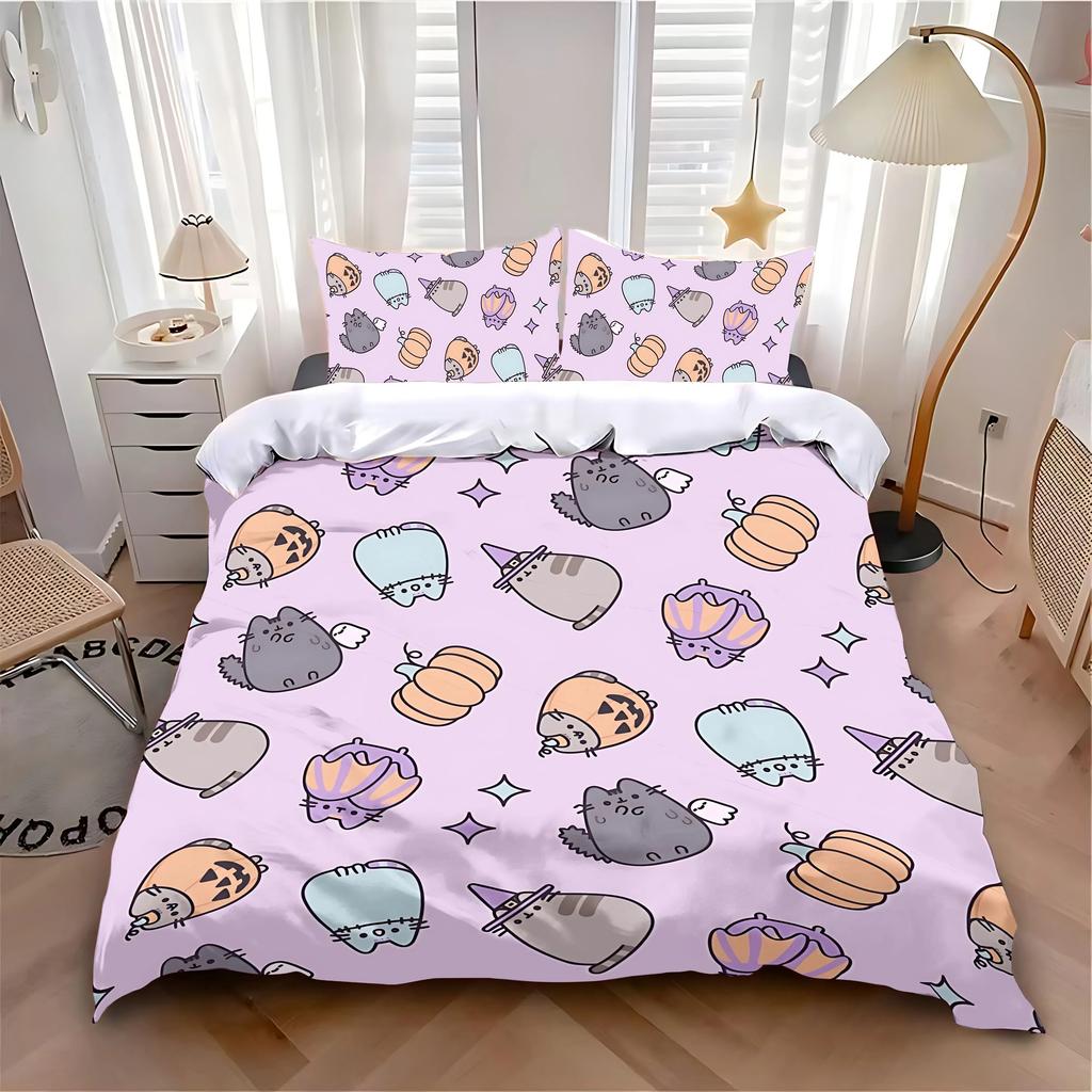 -Cat Cartoon Duvet Cover Pillowcase Bedding Set Adult Boy Girl Bedroom Decoration Children Single Double Large Size