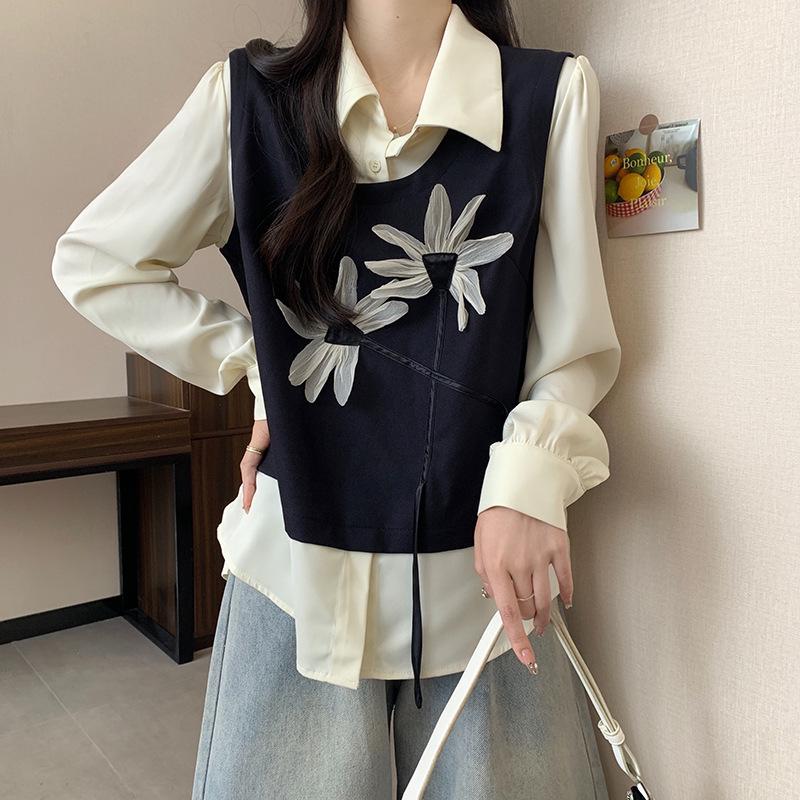 2024 Spring Plus Size Floral Splice Korean Style Two-Piece Top