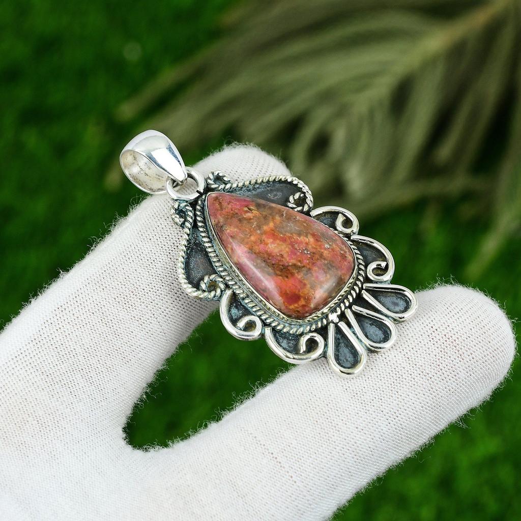 Daughters Day Sale Thulite Stone Trendy Elegant Bezel Pendant Sterling Silver