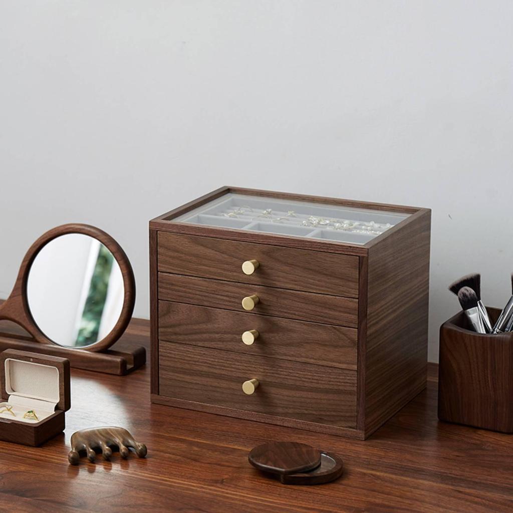Wood-Grain Jewelry Box with Drawers Rectangular Drawer Large