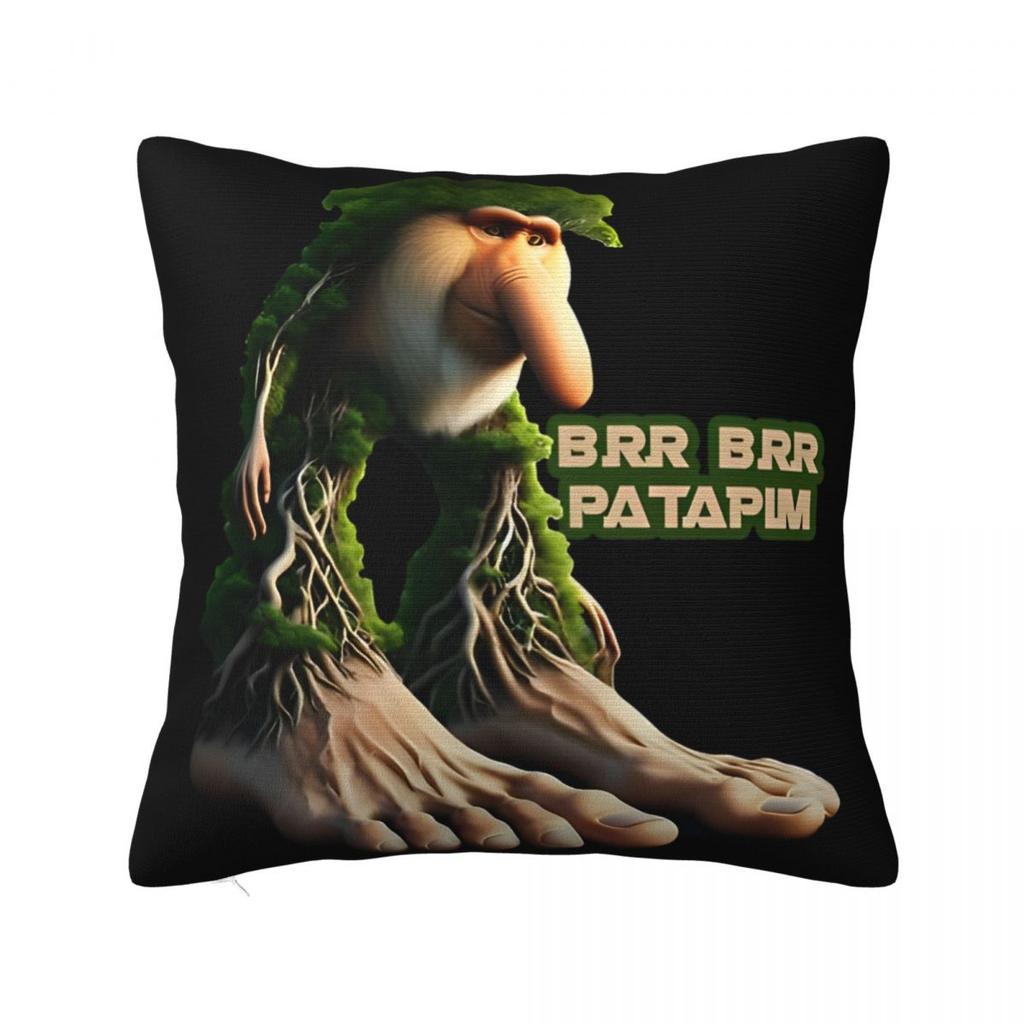 Brr Brr Patapim Italian Brainrot Pillowcase Polyester Cushion Cover Decor Meme Throw Pillow Case Cover Home Square 40X40cm