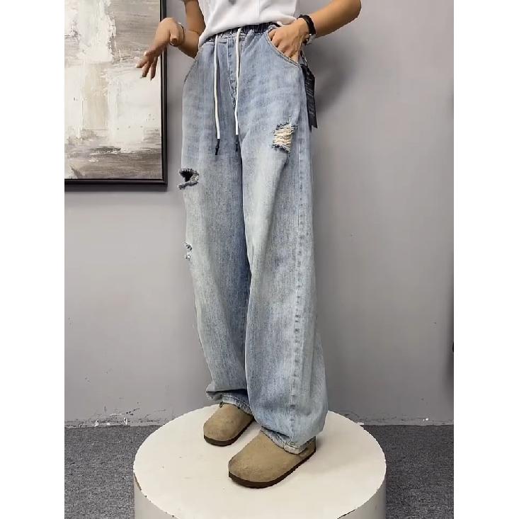 Retro Jeans Pánské podzimní Nový styl Výbušný Street Hooligan Pěkné ležérní kalhoty pro teenagery Volné rovné nohavice široké pánské kalhoty