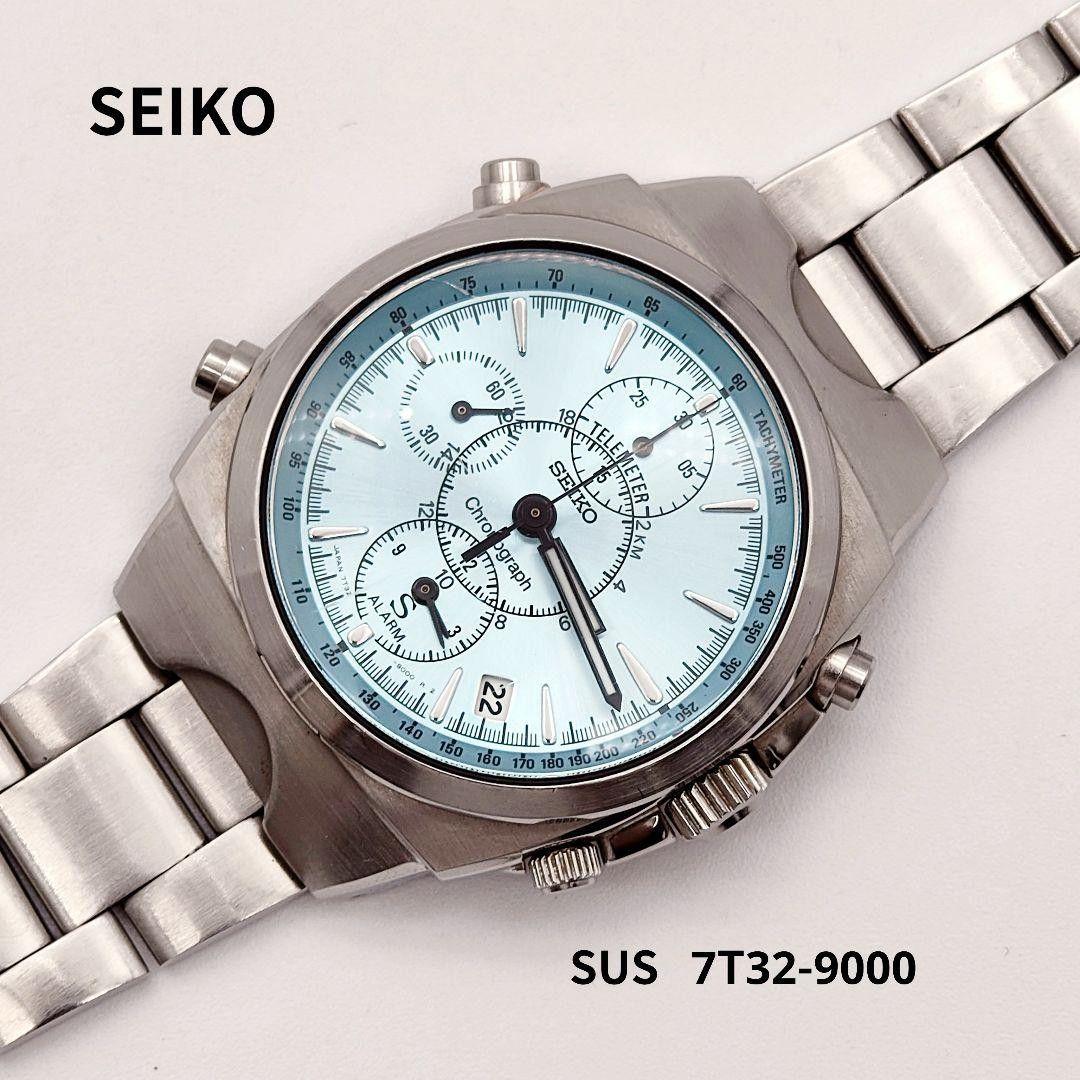 SEIKO SUS 7T32-9000 Chronograph Watch Light Blue Seiko Operation