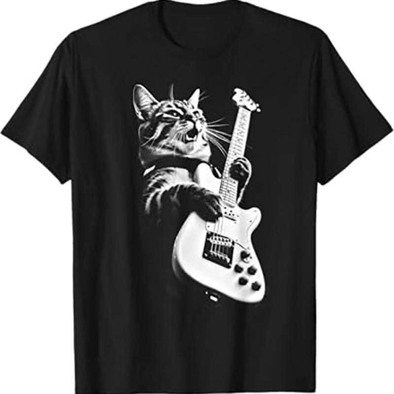 Rock Cat Playing Guitar Funny Guitar Cat T Shirt S