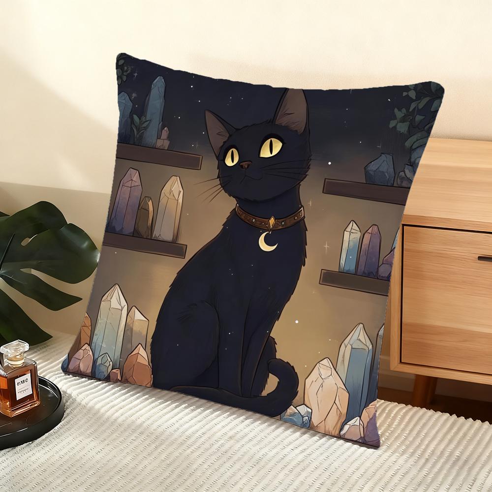 Wizard Cat Cushion Cover Soft Short Plush Pillow Cover Smooth Cozy Texture Aesthetic Cushion Case Home Decor