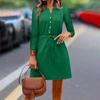 Women's Casual Drawstring Waist Cinching Slimming Seven Quarter Sleeve V-neck Dress