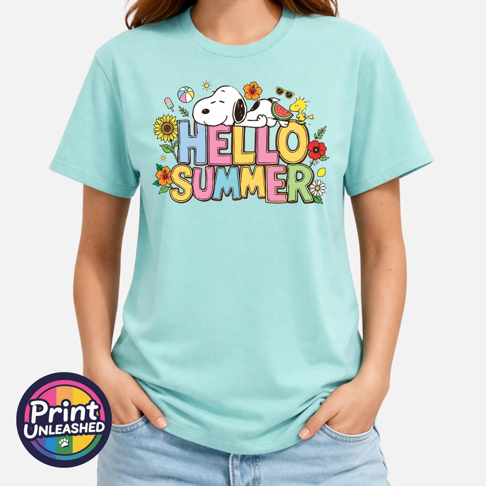 Hello Summer T-Shirt Unisex S-2XL Cotton Summer Beagle Tee Dog & Bird Top Gift 2XL
