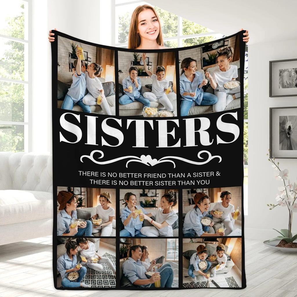 Custom Blanket With Text Photo Collage Personalized Picture Blankets Souvenirs Gifts Customized Throw Blanket for Family Mom Dad