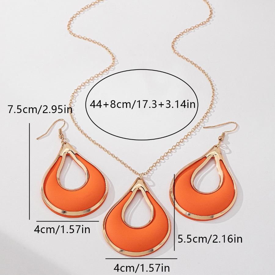 Fashion New 3pcs Earring and Necklace Set, Simple and Elegant Women's Creative Teardrop Metal Spray-Painted Earrings and Necklace Set