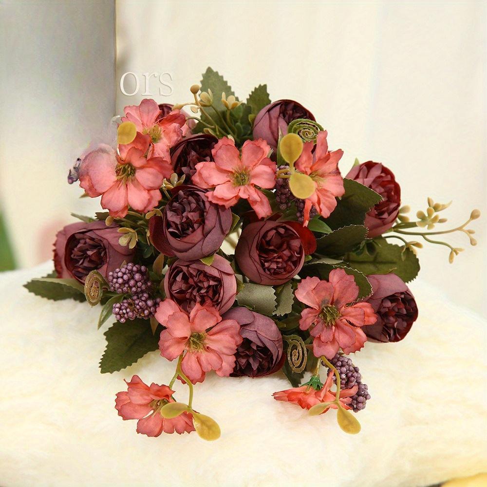 1Pc Simulation 5-pronged Golden Rose Bouquet for Outdoor Courtyard Patio Garden Wedding Decoration Home Decoration