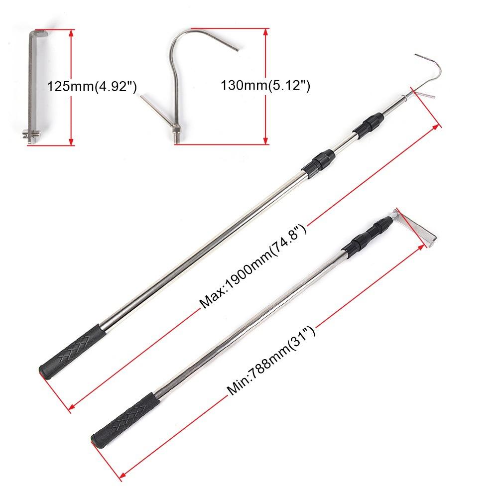 Car Accessories 1.9m Stainless Steel Telescopic Rod Convenient Long Hook Retrieval Push Pull Rod Universal Model