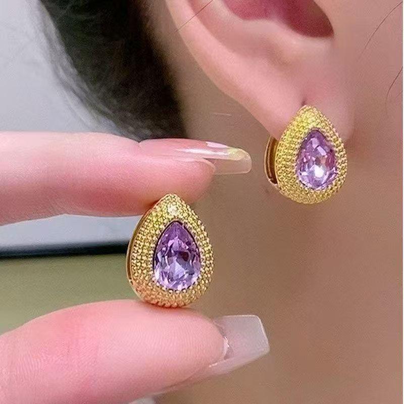 

Элегантные серьги-каффы в виде капли воды с фиолетовым цирконом и дурианом: Женские универсальные серьги класса люкс