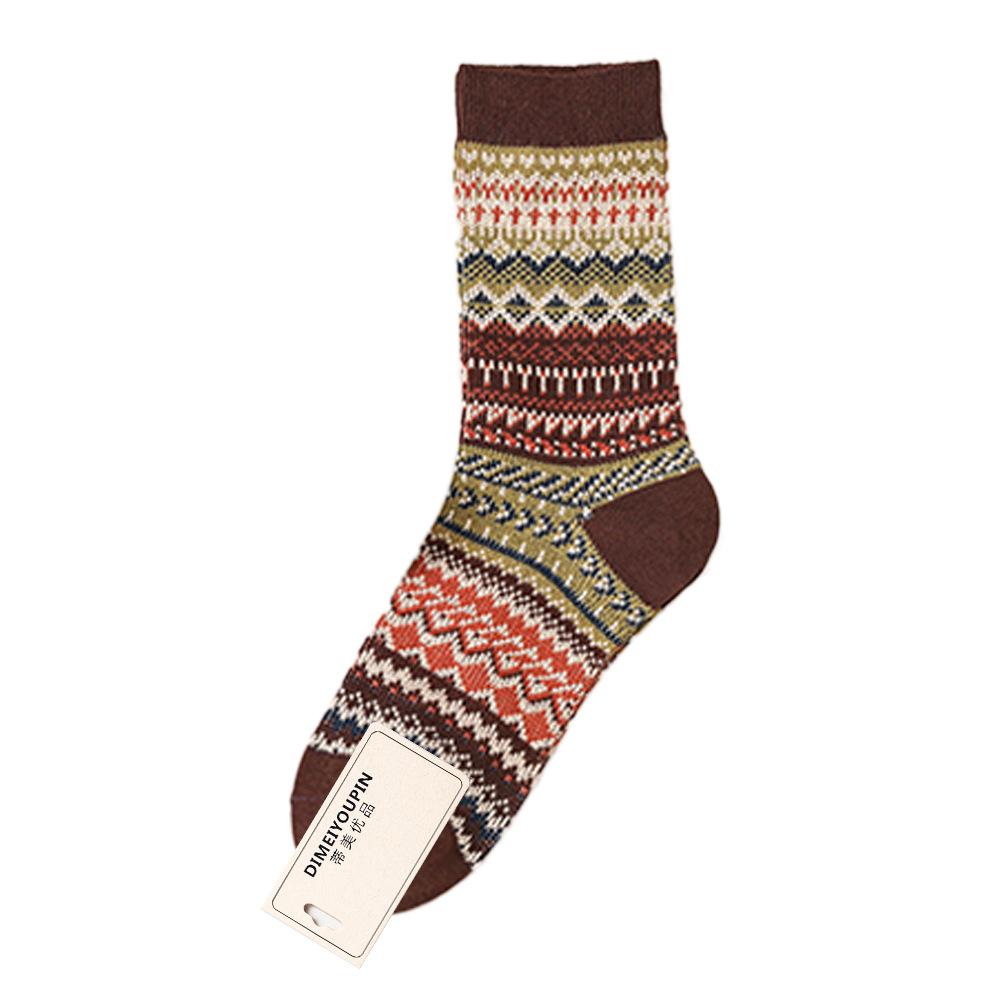 Mid-calf Socks, Thickened and Warm in Ethnic Style, Retro Double-needle Socks for Autumn and Winter, Long Socks, Thick Thread Pile Socks