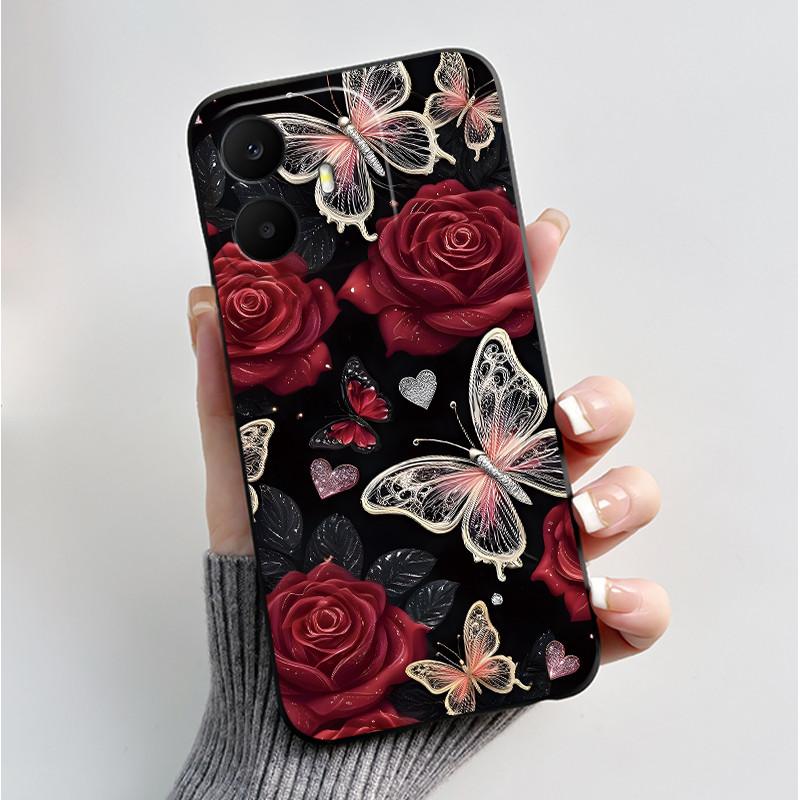 For TCL K70 4G 5G Case Luxury Fashion Butterfly Flower Black Soft Silicone Bumper Cover for TCL K70 Power T522A T522E Phone Case