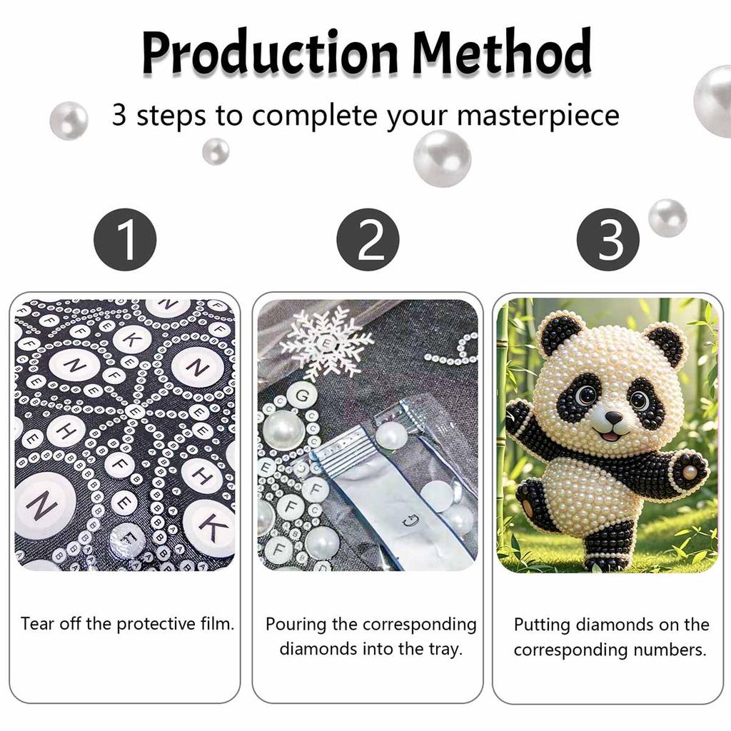 DIY Framed Pearl Painting Kit Cute Panda Bamboo 3D Sparkling Bead Art Canvas Elegant Home Wall Decor Creative Gift for Women Crafts