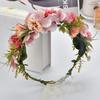 Women Floral Crown Boho Flower Headband Hair Wreath Floral Halo Headpiece with Ribbon Wedding Party Photos Rosy