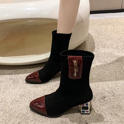 Botines de mujer otoño e invierno 2025 nuevos botines puntiagudos con cremallera botines de pedrería finos para mujer botines de tacón grueso y tacón alto