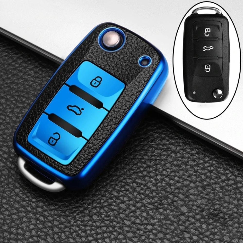 Leather+TPU Car Remote Key Cover Case Fob for Volkswagen VW Bora Polo Tiguan Jetta Passat B5 B6 B7 Golf Beetle for Skoda Octavia