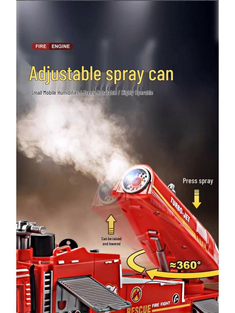 Children's Alloy Fire Truck Toy with Spray Water, Ladder, and Rescue Features
